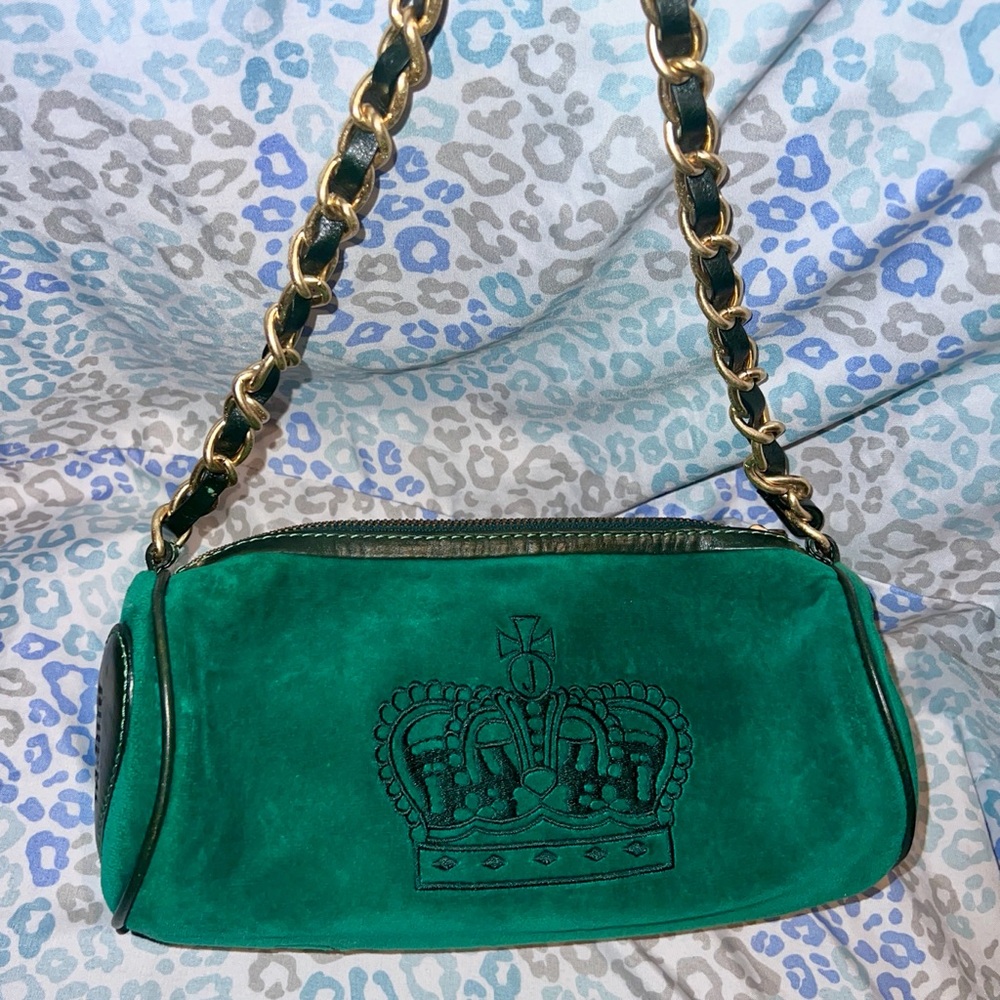 Vintage Green Juicy Couture Purse Handbag Barrel Bag Shoulder Bag Velour Y2K - Picture 5 of 8